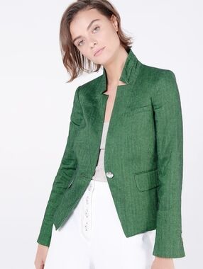 Veronica Beard Farley Green Linen Dickey Jacket Blazer Size 0